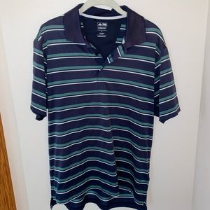 Mens adidas blue green and white striped golf polo